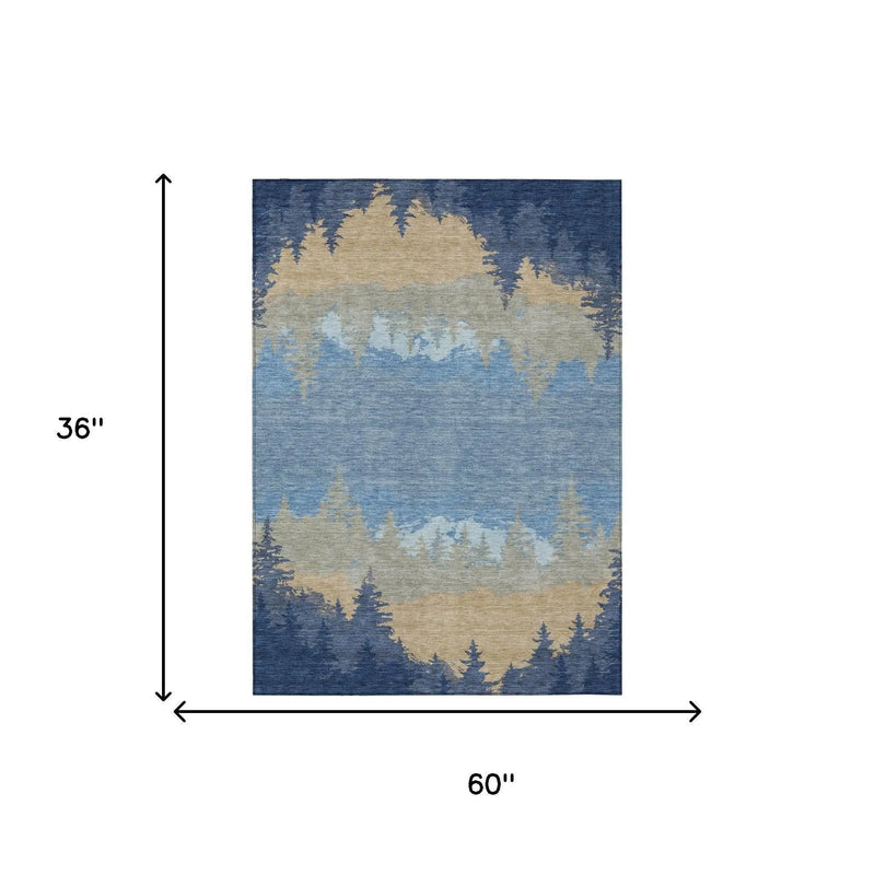 3' X 5' Navy Blue And Blue Floral Washable Indoor Outdoor Area Rug Homeroots Outdoor