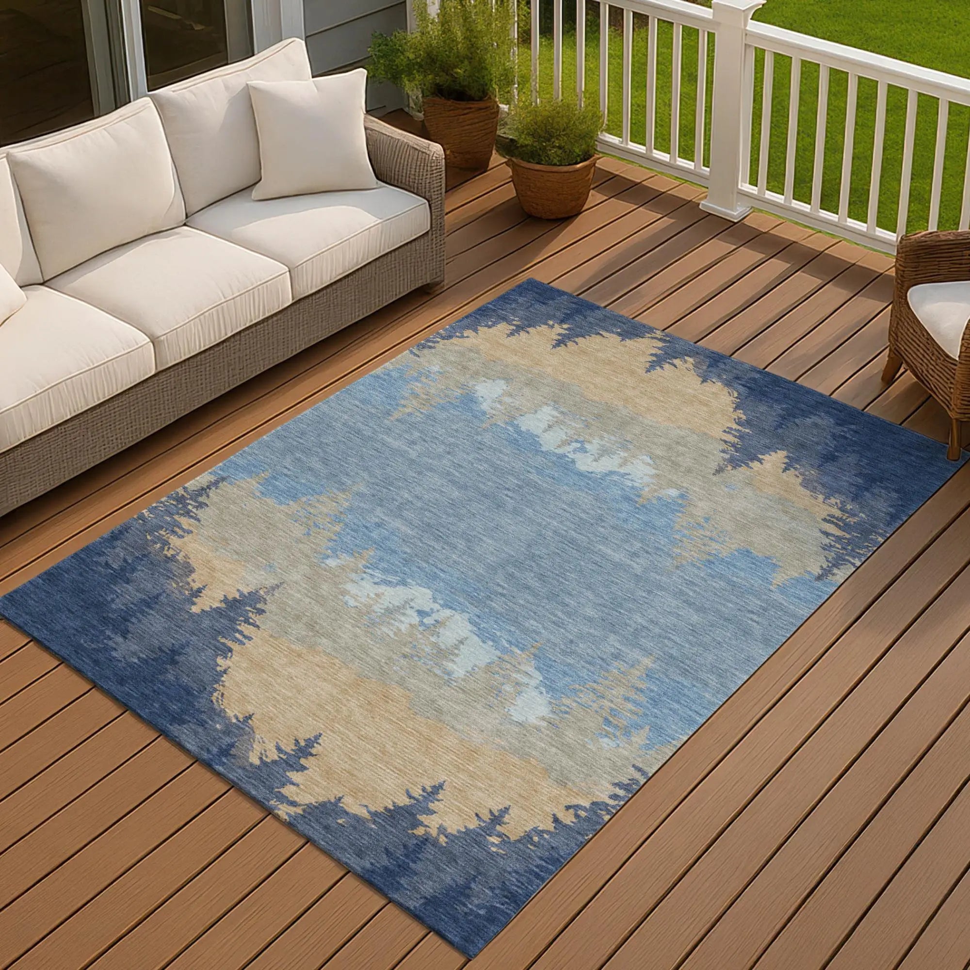 3' X 5' Navy Blue And Blue Floral Washable Indoor Outdoor Area Rug Homeroots Outdoor