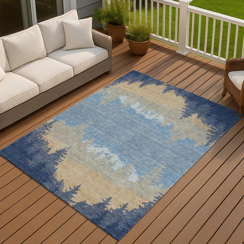 3' X 5' Navy Blue And Blue Floral Washable Indoor Outdoor Area Rug Homeroots Outdoor