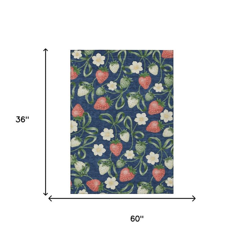 3' X 5' Navy Blue And Blue Floral Washable Indoor Outdoor Area Rug Homeroots Outdoor