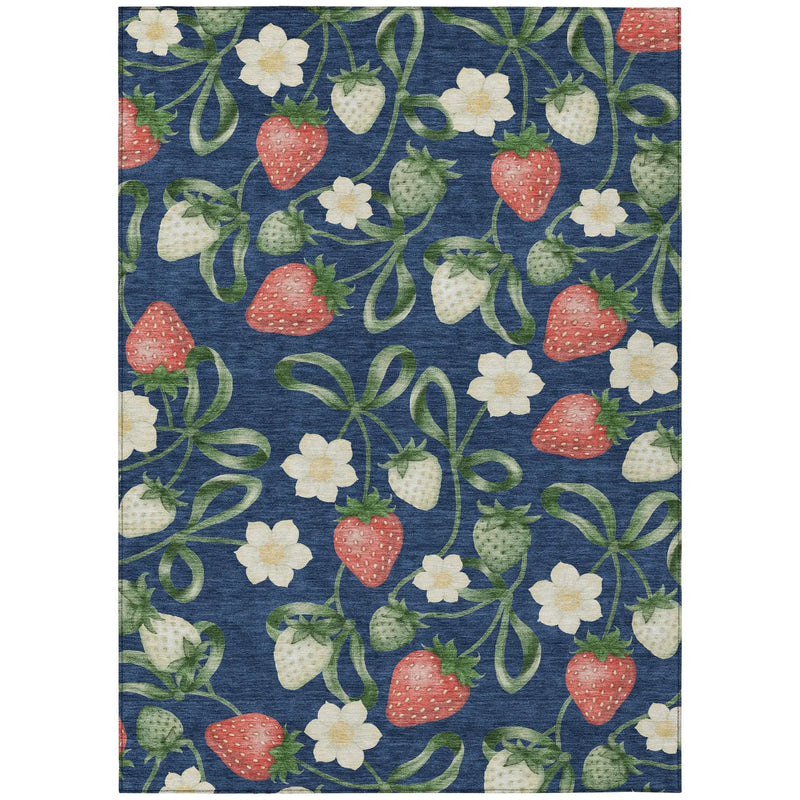 3' X 5' Navy Blue And Blue Floral Washable Indoor Outdoor Area Rug Homeroots Outdoor