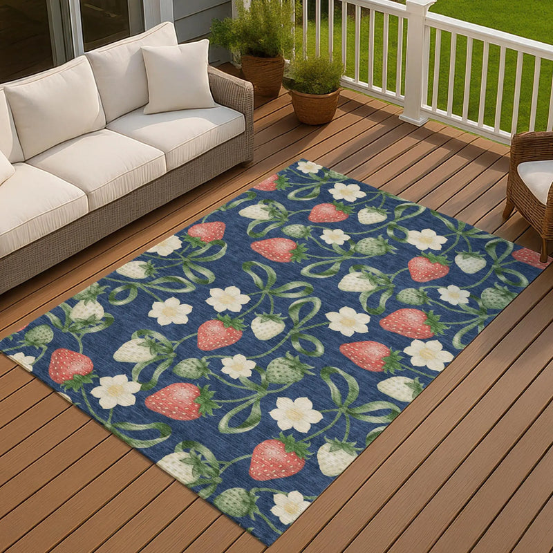 3' X 5' Navy Blue And Blue Floral Washable Indoor Outdoor Area Rug Homeroots Outdoor