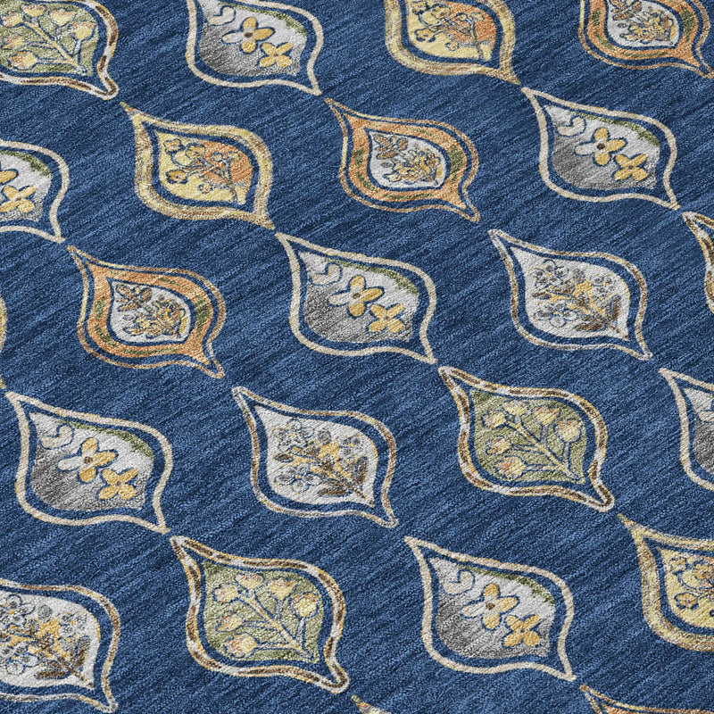 3' X 5' Navy Blue And Blue Floral Washable Indoor Outdoor Area Rug Homeroots Outdoor
