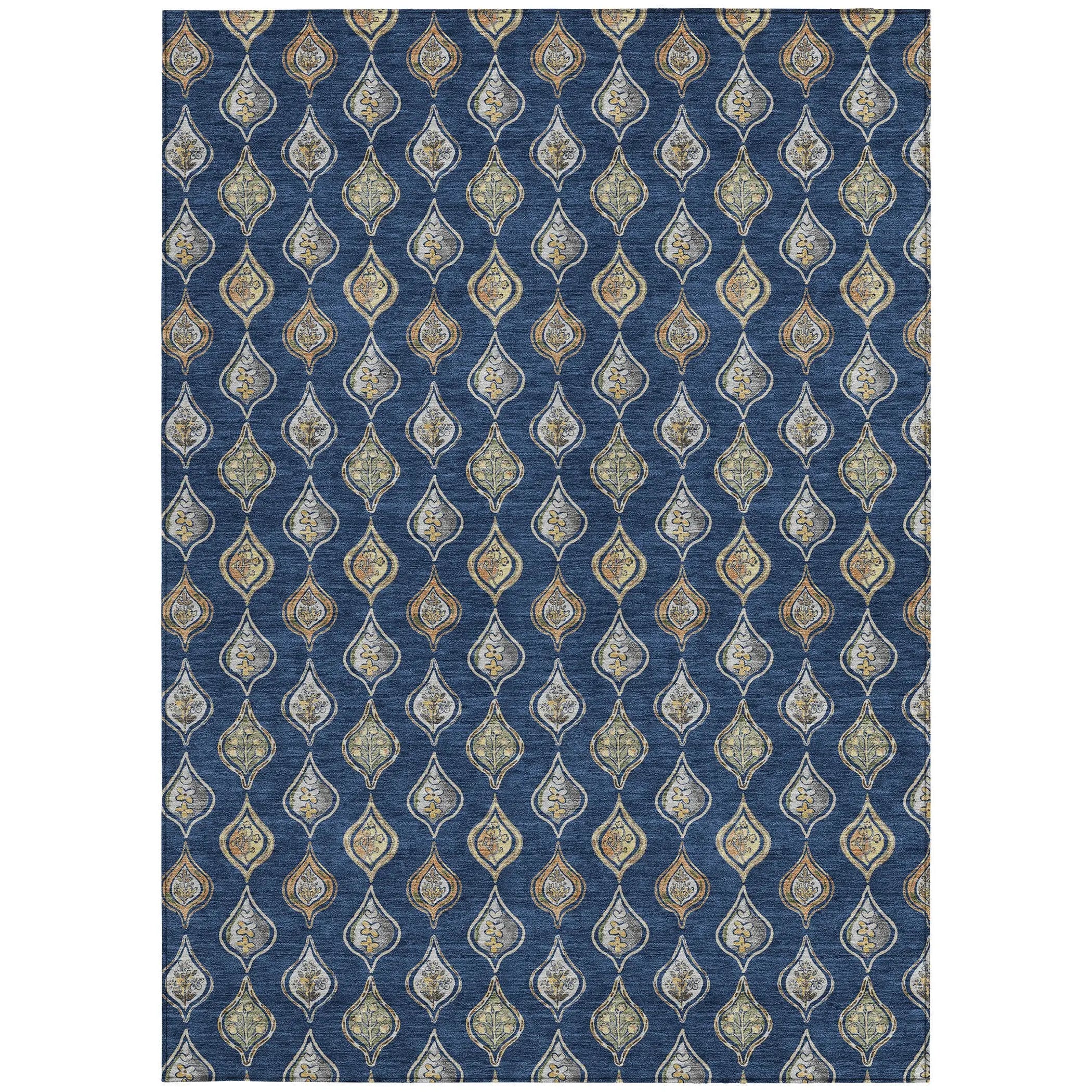 3' X 5' Navy Blue And Blue Floral Washable Indoor Outdoor Area Rug Homeroots Outdoor