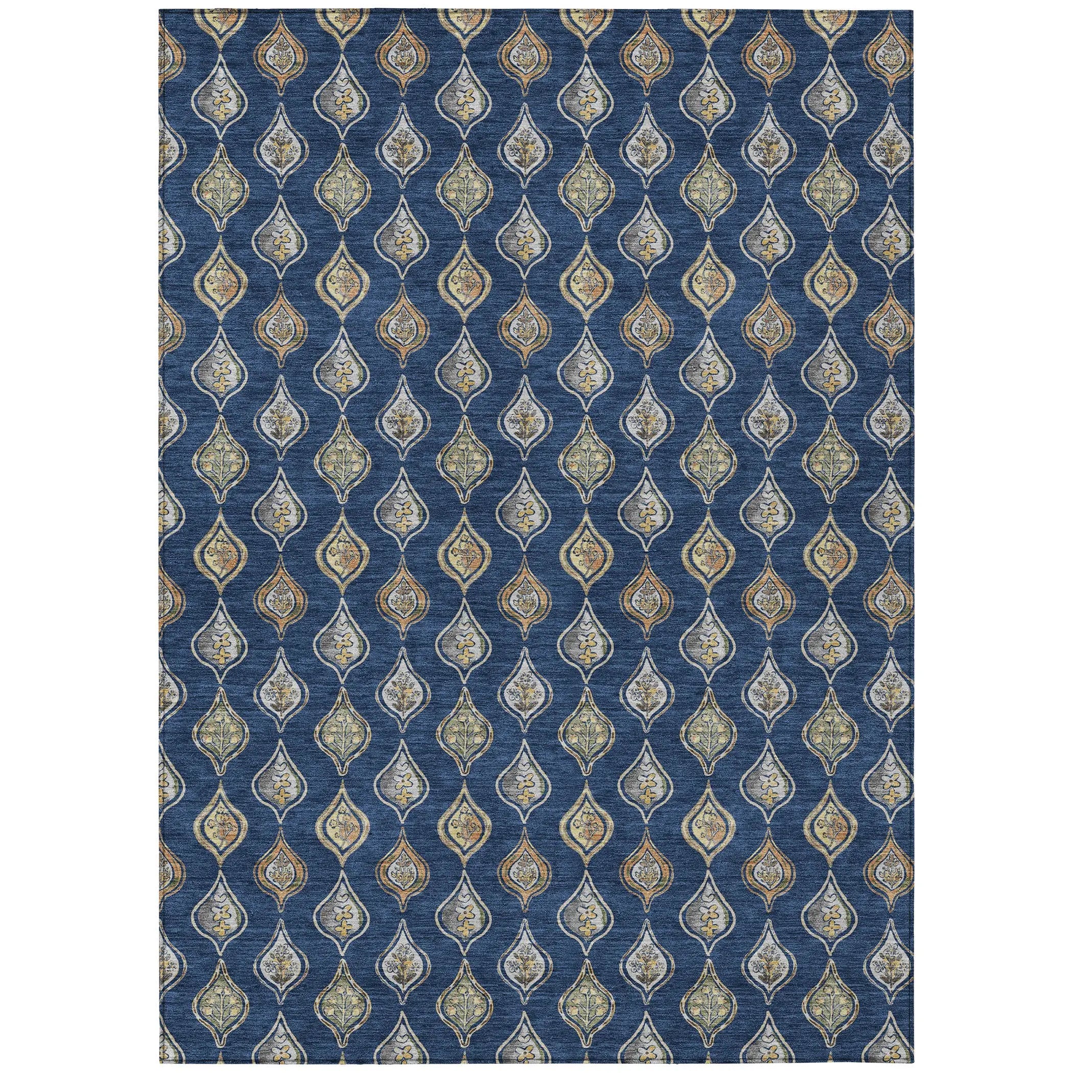 3' X 5' Navy Blue And Blue Floral Washable Indoor Outdoor Area Rug Homeroots Outdoor