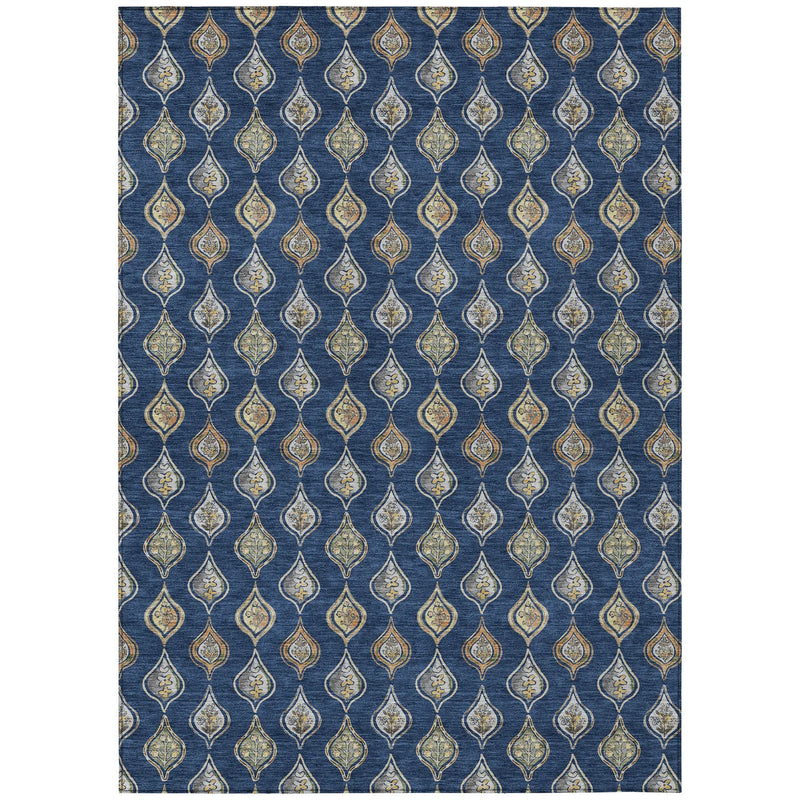 3' X 5' Navy Blue And Blue Floral Washable Indoor Outdoor Area Rug Homeroots Outdoor