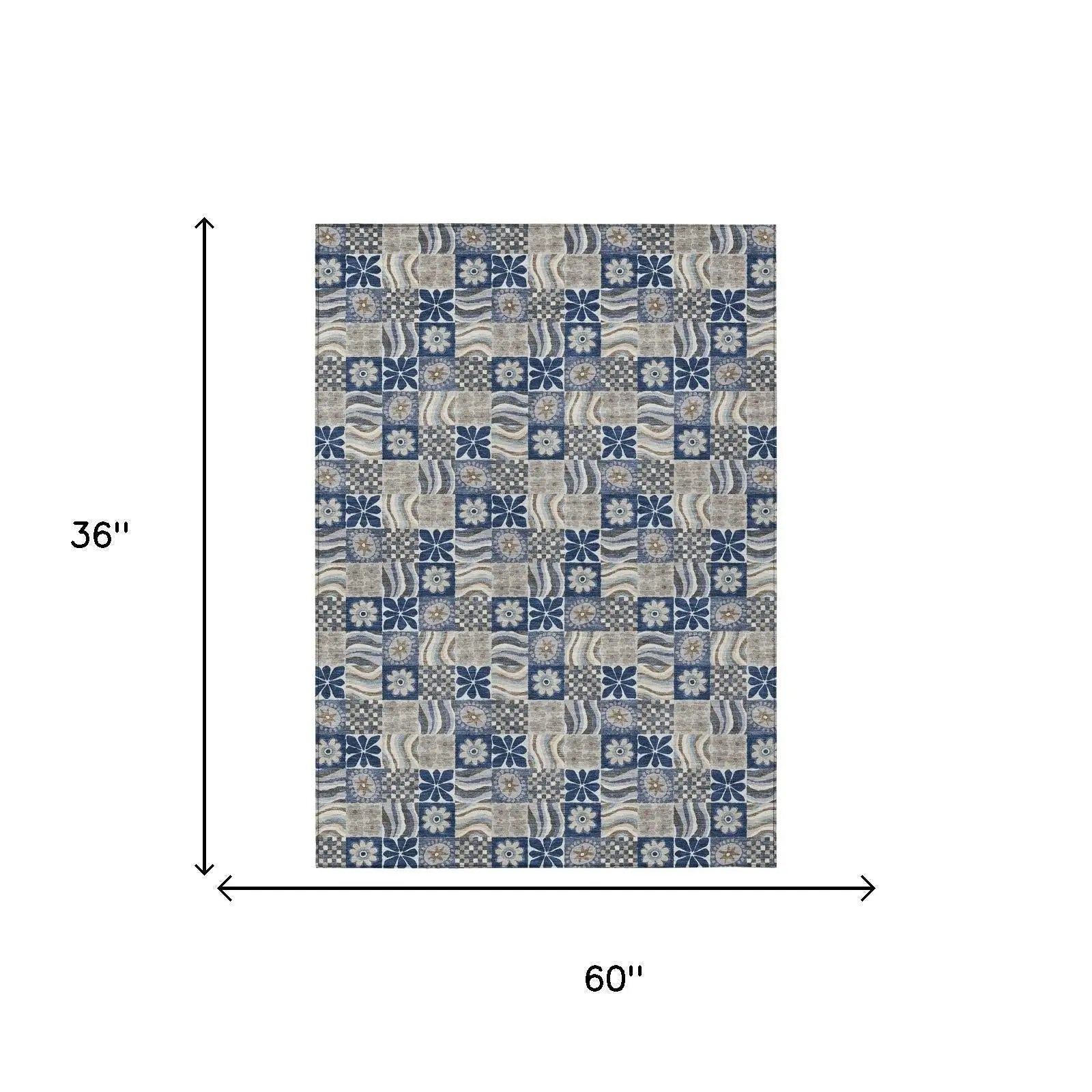 3' X 5' Navy Blue And Blue Floral Washable Indoor Outdoor Area Rug Homeroots Outdoor