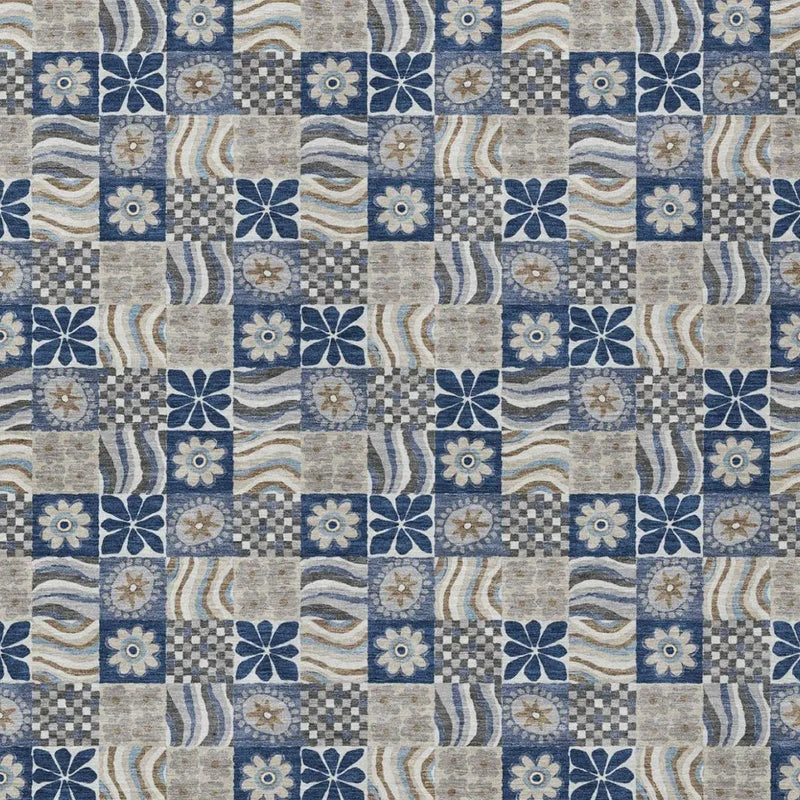 3' X 5' Navy Blue And Blue Floral Washable Indoor Outdoor Area Rug Homeroots Outdoor