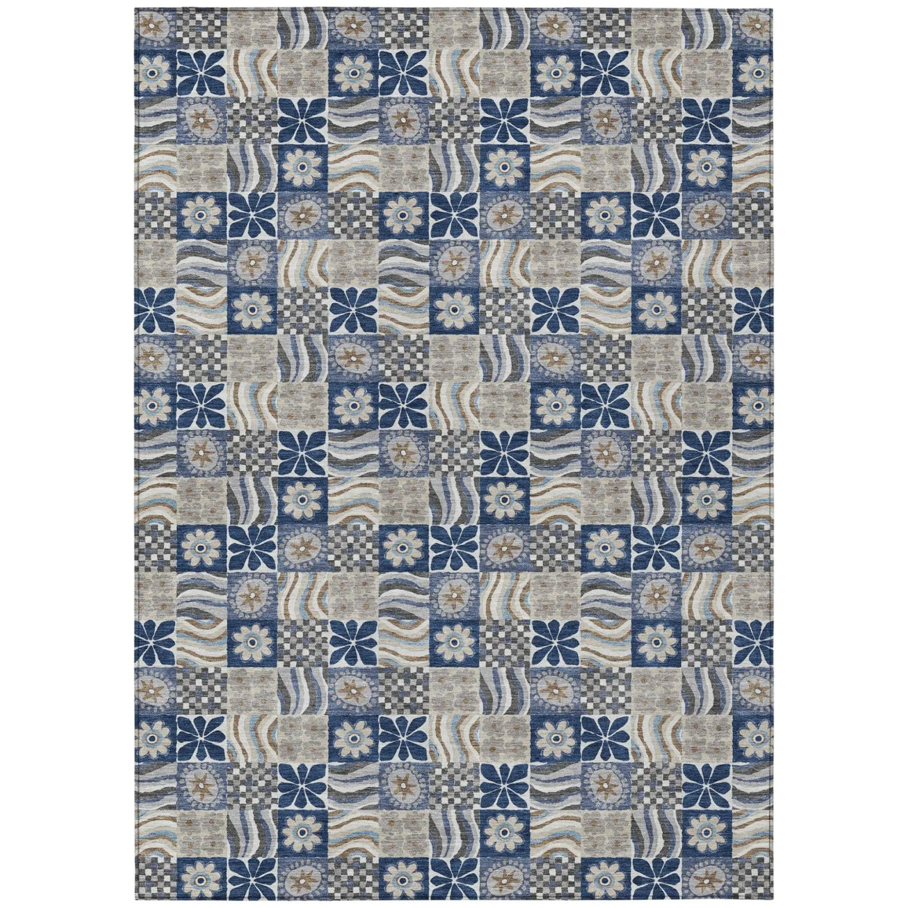3' X 5' Navy Blue And Blue Floral Washable Indoor Outdoor Area Rug Homeroots Outdoor