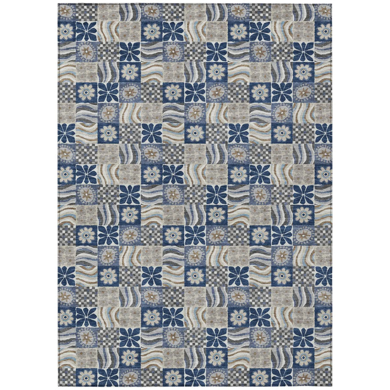 3' X 5' Navy Blue And Blue Floral Washable Indoor Outdoor Area Rug Homeroots Outdoor