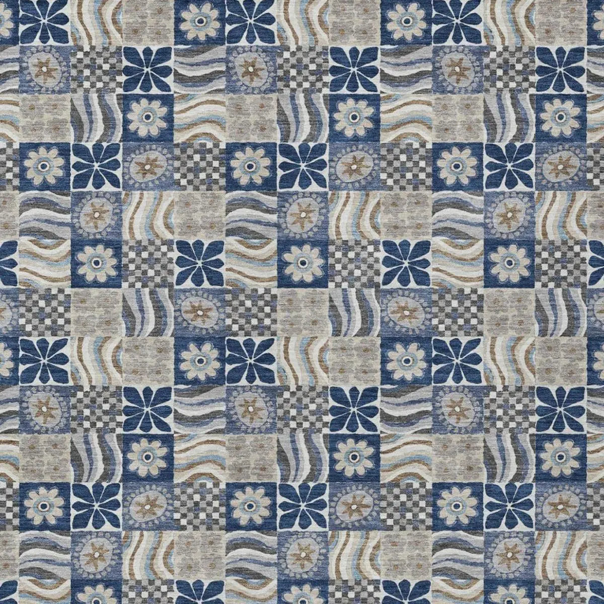 3' X 5' Navy Blue And Blue Floral Washable Indoor Outdoor Area Rug Homeroots Outdoor