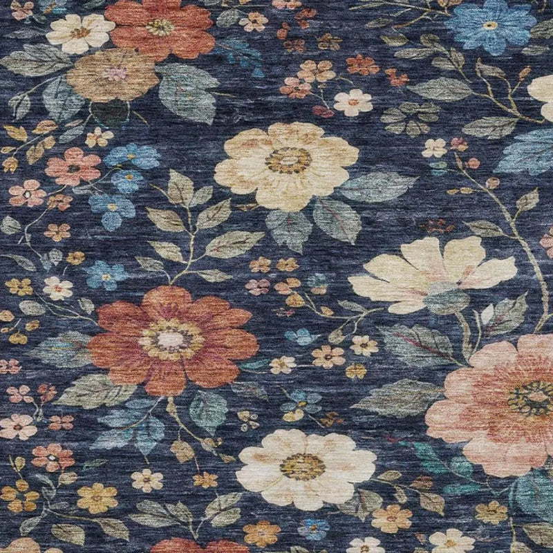 3' X 5' Navy Blue And Blue Floral Washable Indoor Outdoor Area Rug Homeroots Outdoor