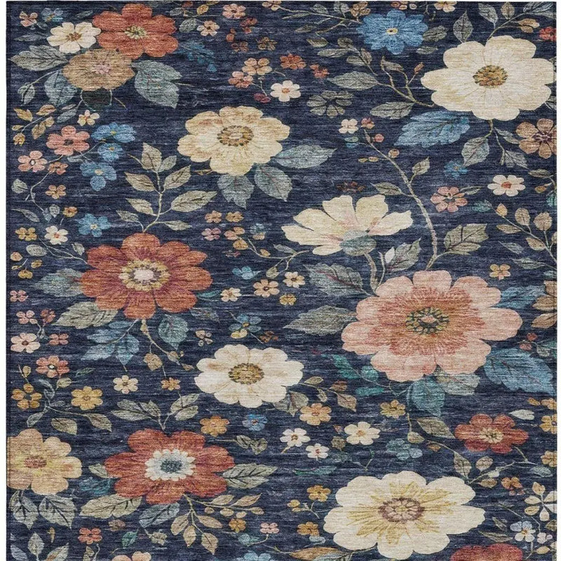 3' X 5' Navy Blue And Blue Floral Washable Indoor Outdoor Area Rug Homeroots Outdoor