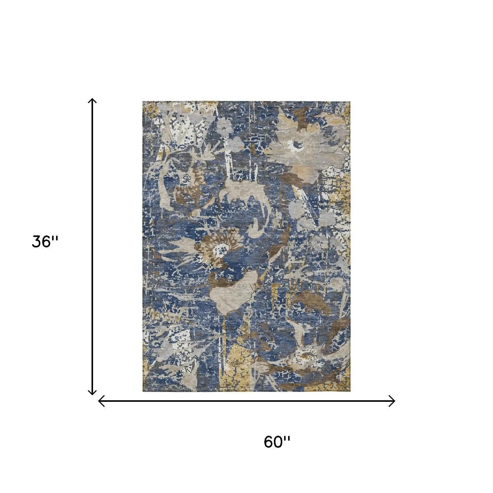 3' X 5' Navy Blue And Blue Floral Washable Indoor Outdoor Area Rug Homeroots Outdoor
