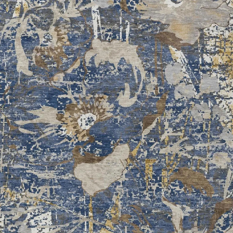 3' X 5' Navy Blue And Blue Floral Washable Indoor Outdoor Area Rug Homeroots Outdoor