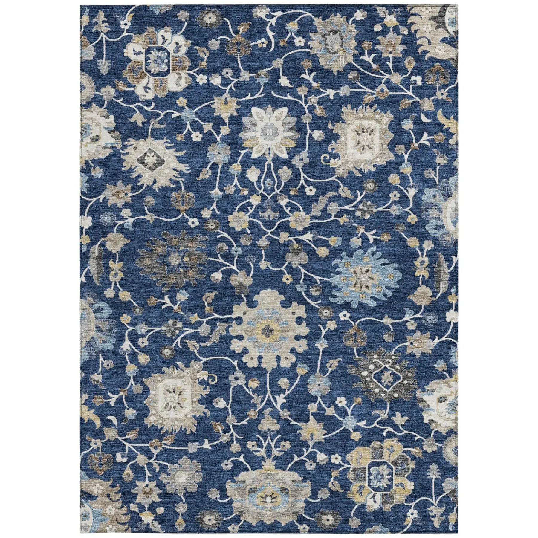 3' X 5' Navy Blue And Blue Floral Washable Indoor Outdoor Area Rug Homeroots Outdoor