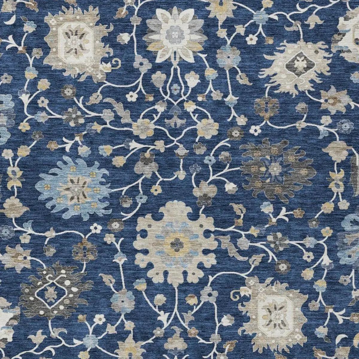 3' X 5' Navy Blue And Blue Floral Washable Indoor Outdoor Area Rug Homeroots Outdoor