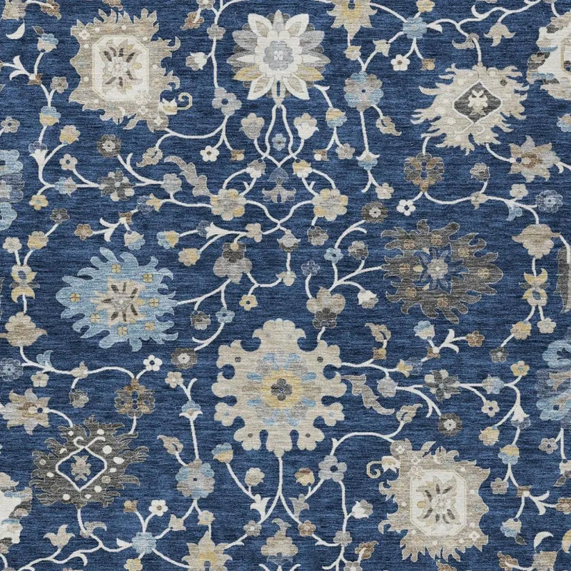 3' X 5' Navy Blue And Blue Floral Washable Indoor Outdoor Area Rug Homeroots Outdoor