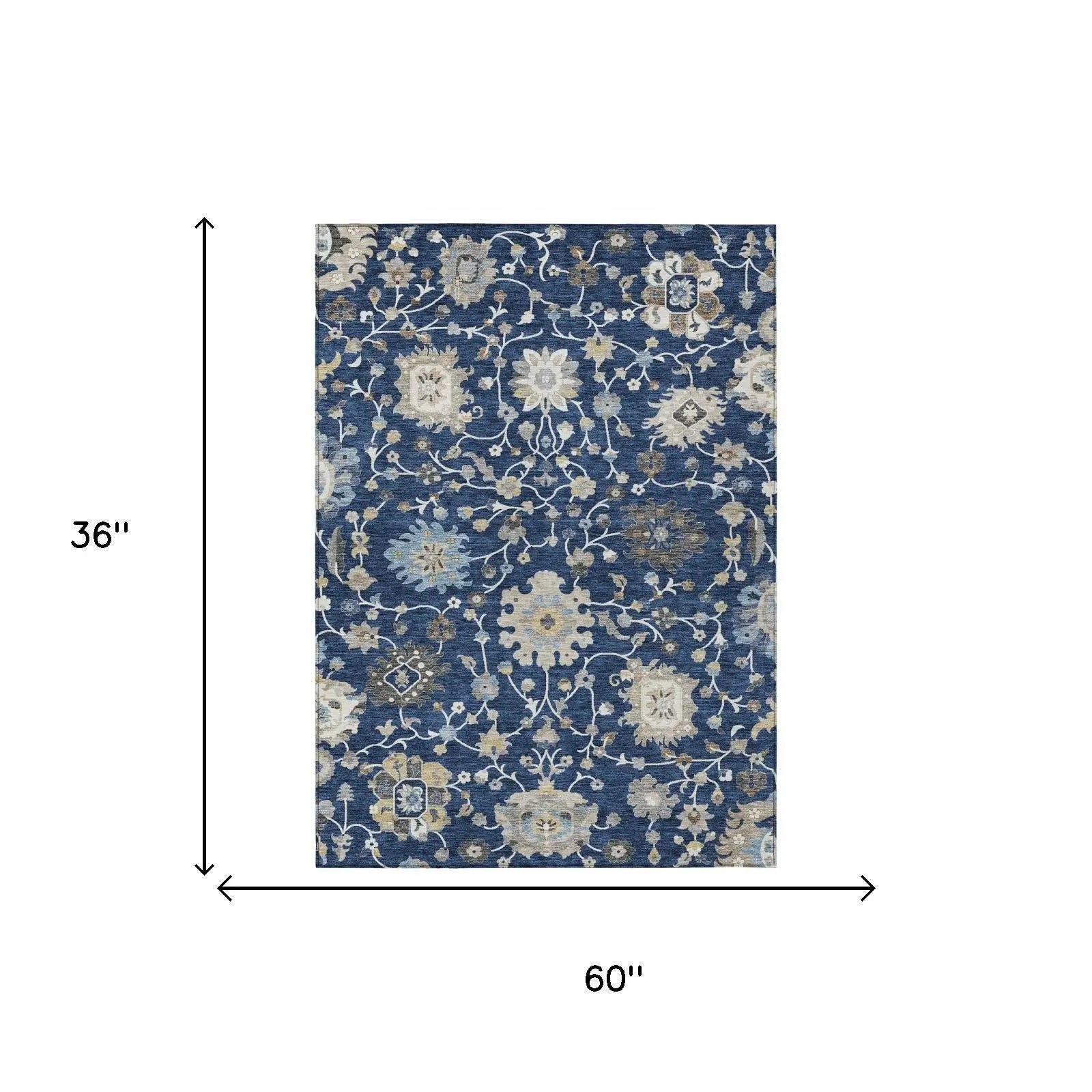 3' X 5' Navy Blue And Blue Floral Washable Indoor Outdoor Area Rug Homeroots Outdoor
