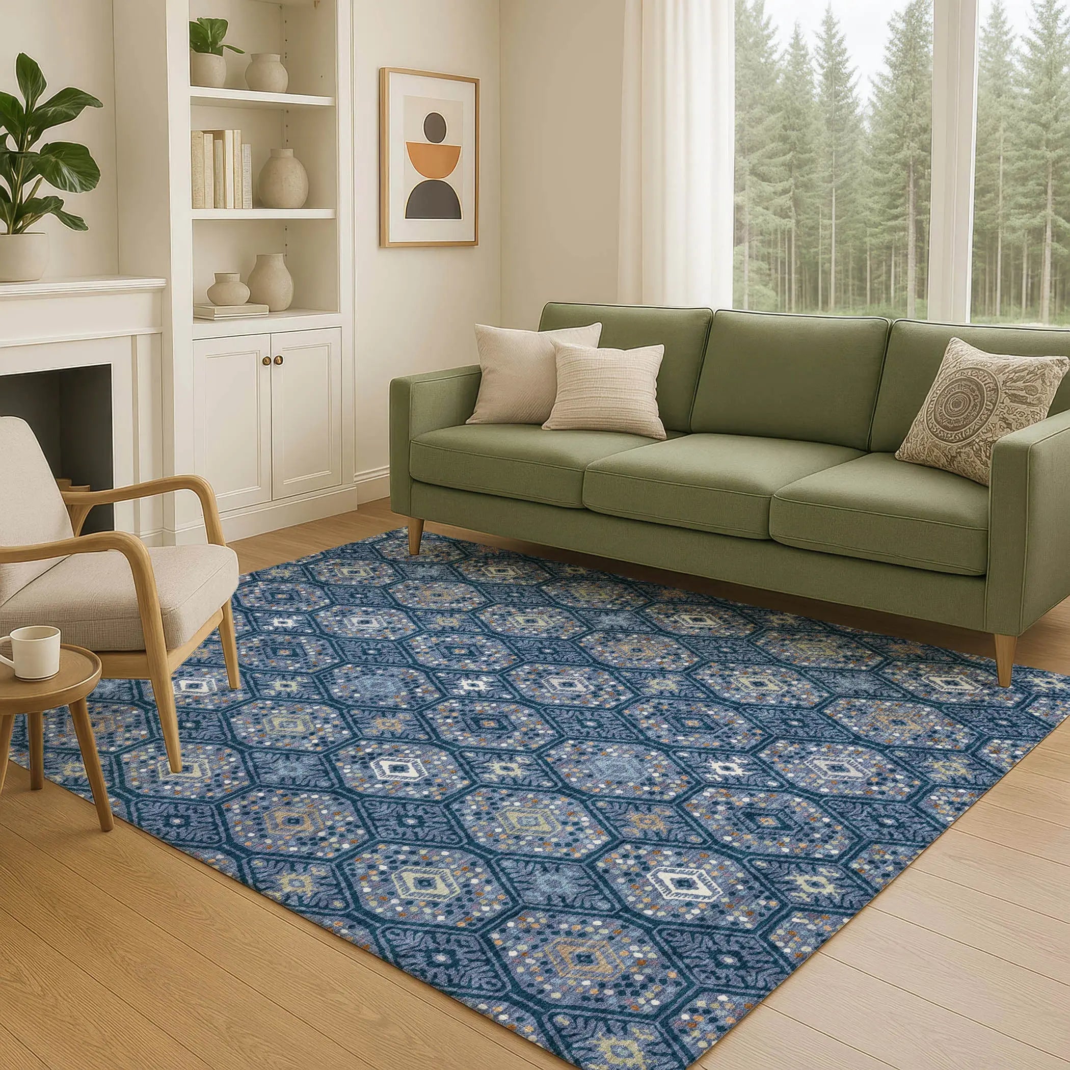 3' X 5' Navy Blue And Blue Geometric Washable Indoor Outdoor Area Rug Homeroots Outdoor