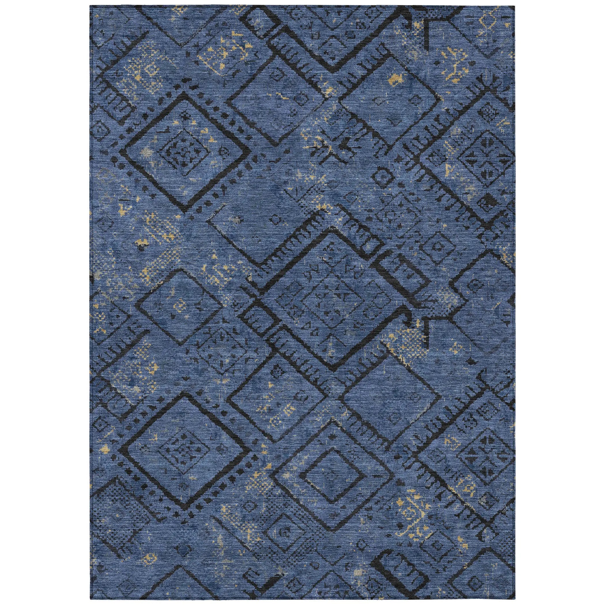 3' X 5' Navy Blue And Blue Geometric Washable Indoor Outdoor Area Rug Homeroots Outdoor