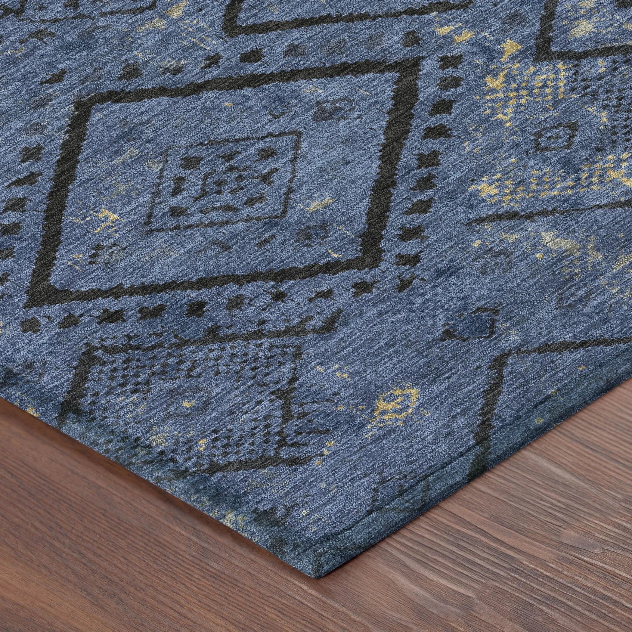 3' X 5' Navy Blue And Blue Geometric Washable Indoor Outdoor Area Rug Homeroots Outdoor
