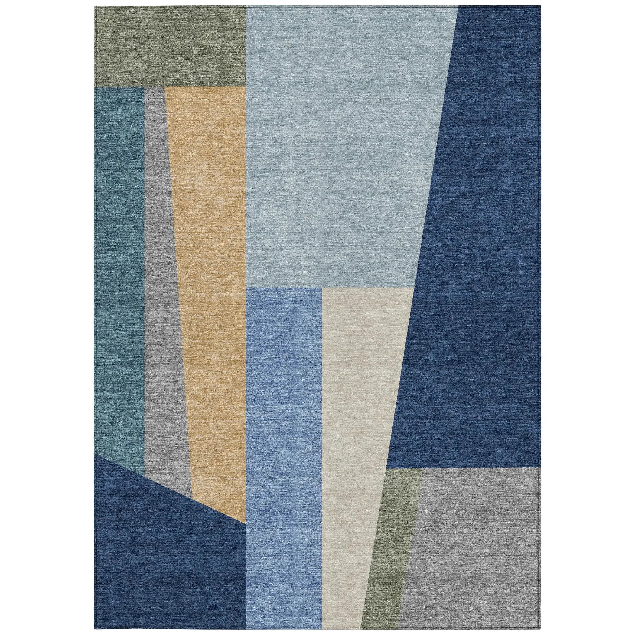 3' X 5' Navy Blue And Blue Geometric Washable Indoor Outdoor Area Rug Homeroots Outdoor