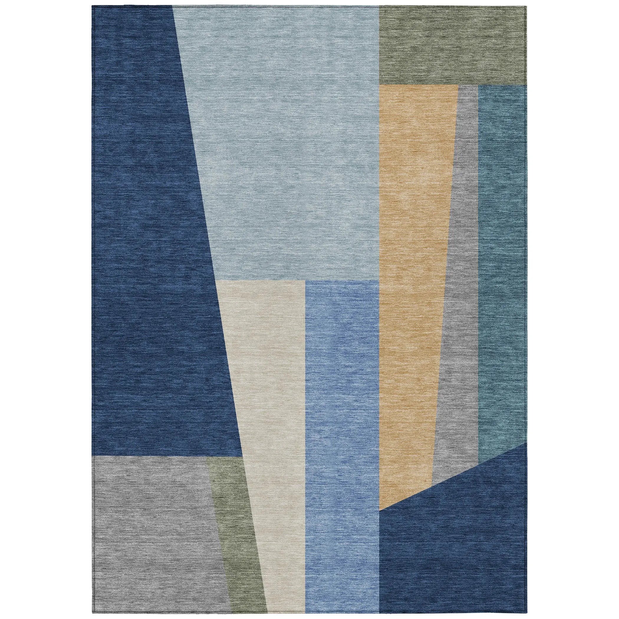 3' X 5' Navy Blue And Blue Geometric Washable Indoor Outdoor Area Rug Homeroots Outdoor