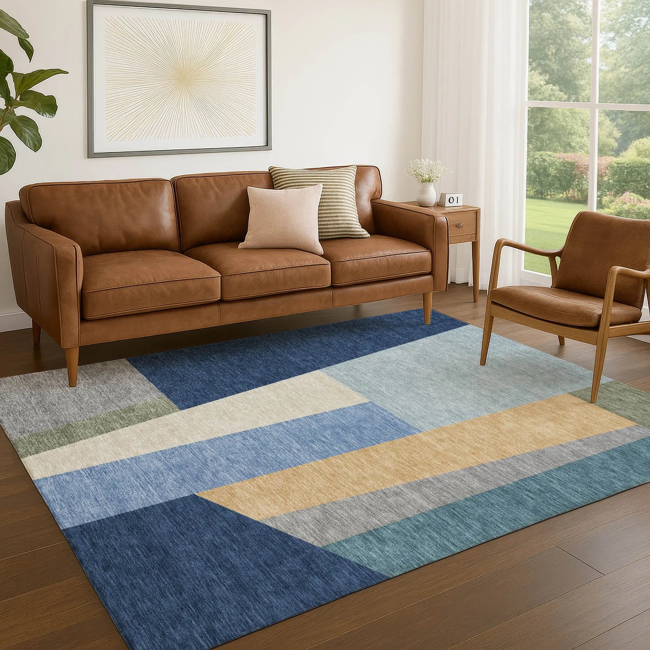 3' X 5' Navy Blue And Blue Geometric Washable Indoor Outdoor Area Rug Homeroots Outdoor