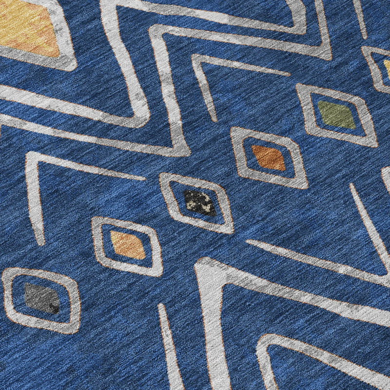 3' X 5' Navy Blue And Blue Geometric Washable Indoor Outdoor Area Rug Homeroots Outdoor
