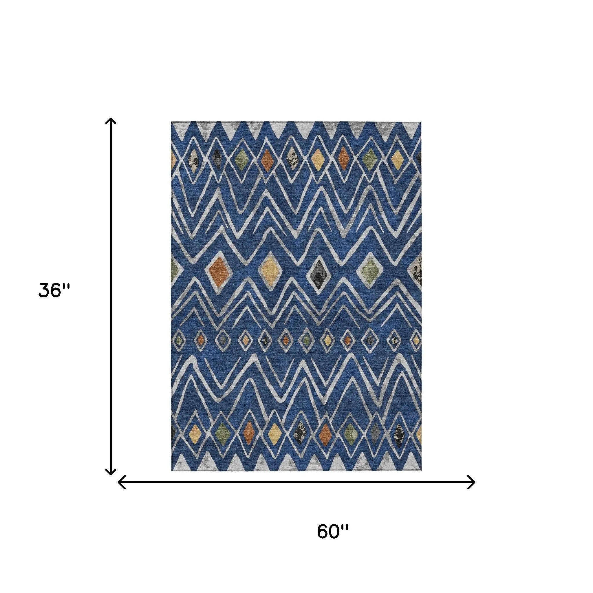 3' X 5' Navy Blue And Blue Geometric Washable Indoor Outdoor Area Rug Homeroots Outdoor