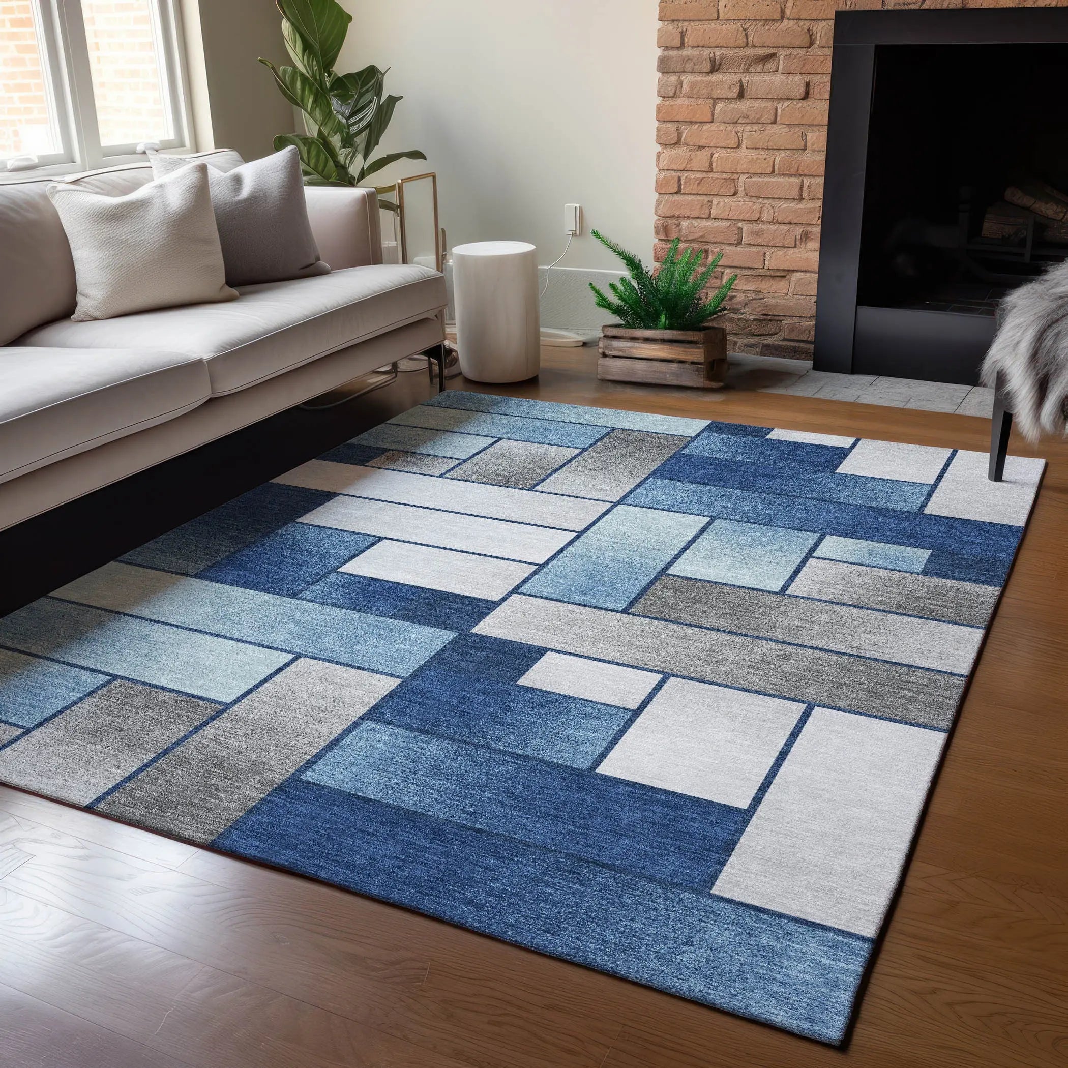 3' X 5' Navy Blue And Blue Geometric Washable Indoor Outdoor Area Rug Homeroots Outdoor