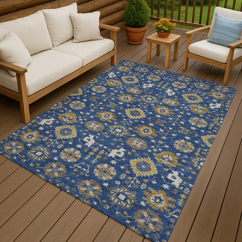 3' X 5' Navy Blue And Blue Geometric Washable Indoor Outdoor Area Rug Homeroots Outdoor
