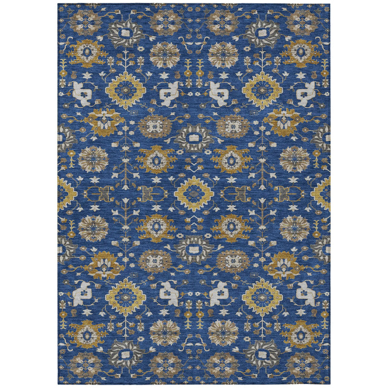 3' X 5' Navy Blue And Blue Geometric Washable Indoor Outdoor Area Rug Homeroots Outdoor