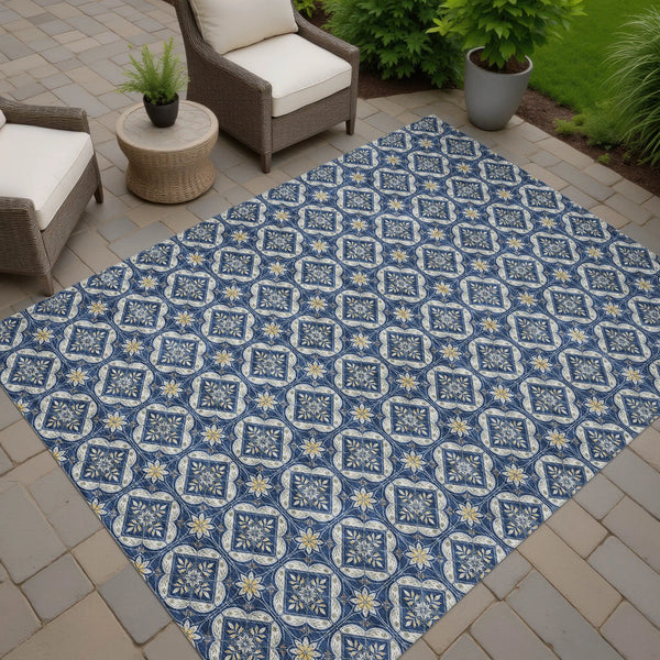 3' X 5' Navy Blue And Blue Geometric Washable Indoor Outdoor Area Rug Homeroots Outdoor