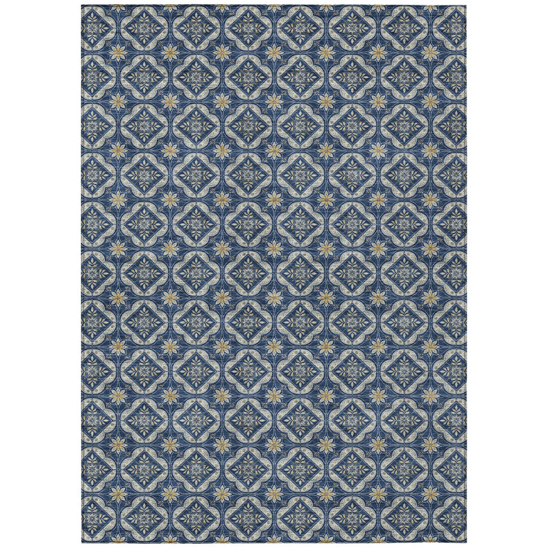 3' X 5' Navy Blue And Blue Geometric Washable Indoor Outdoor Area Rug Homeroots Outdoor