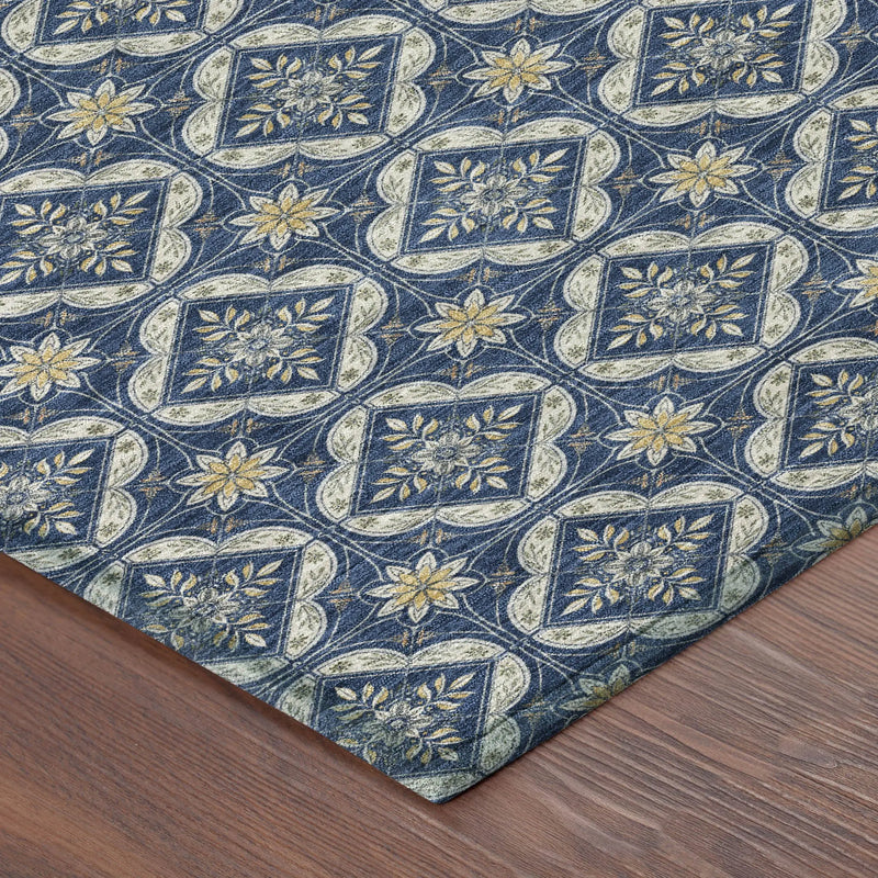 3' X 5' Navy Blue And Blue Geometric Washable Indoor Outdoor Area Rug Homeroots Outdoor