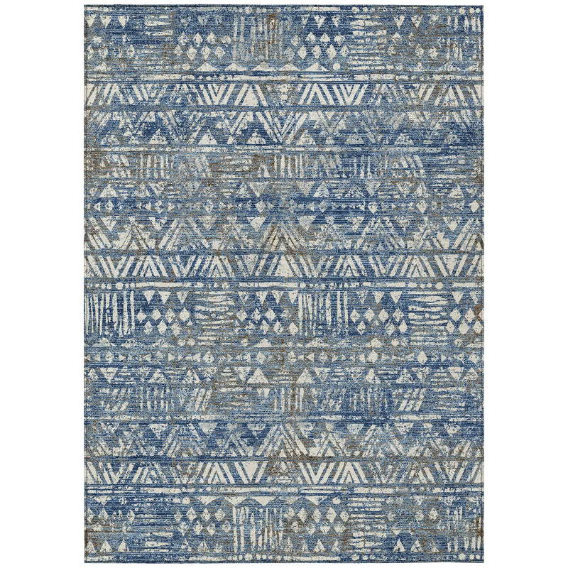 3' X 5' Navy Blue And Blue Geometric Washable Indoor Outdoor Area Rug Homeroots Outdoor