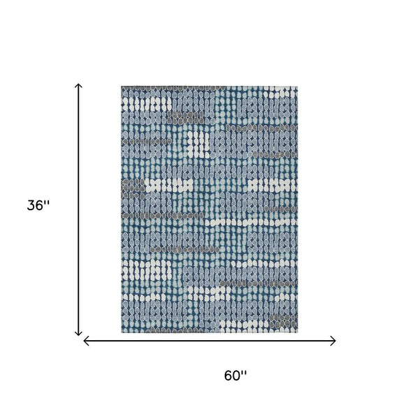 3' X 5' Navy Blue And Blue Geometric Washable Indoor Outdoor Area Rug Homeroots Outdoor