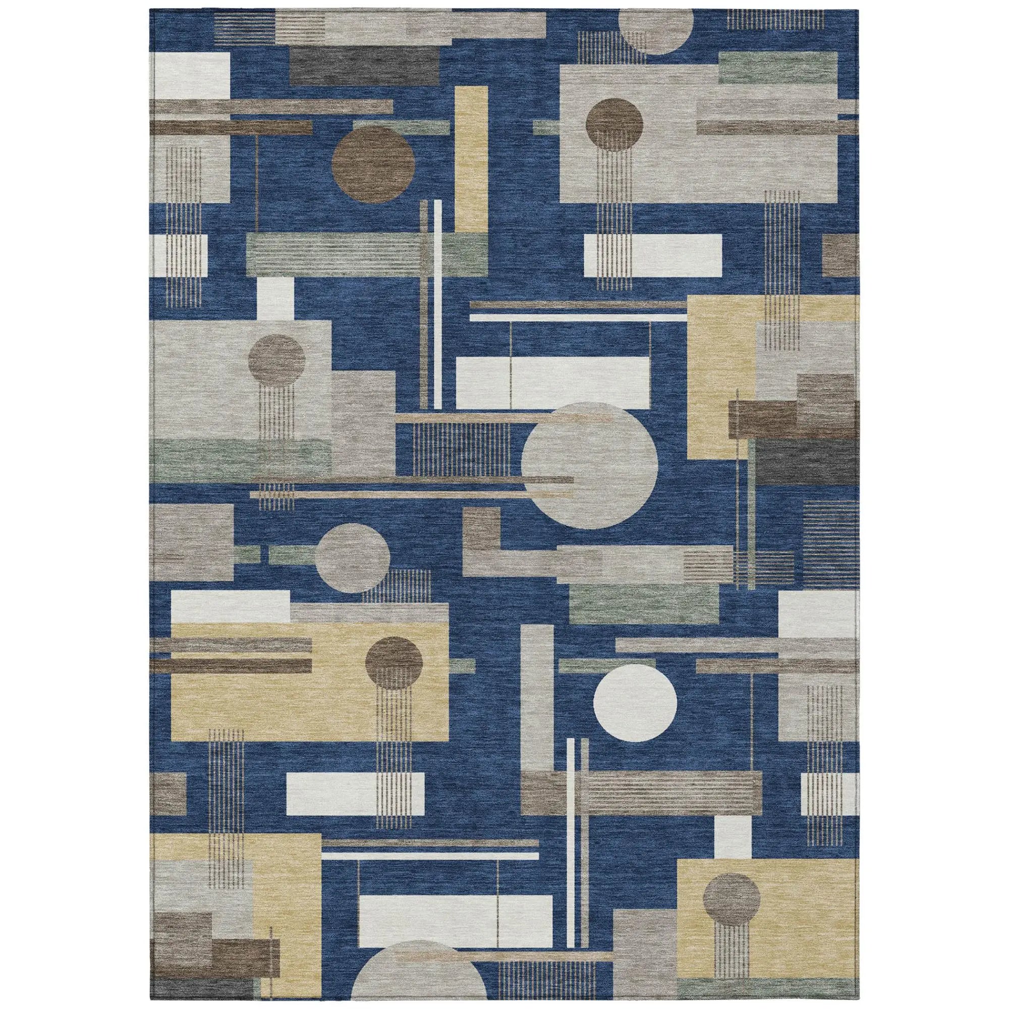 3' X 5' Navy Blue And Blue Geometric Washable Indoor Outdoor Area Rug Homeroots Outdoor