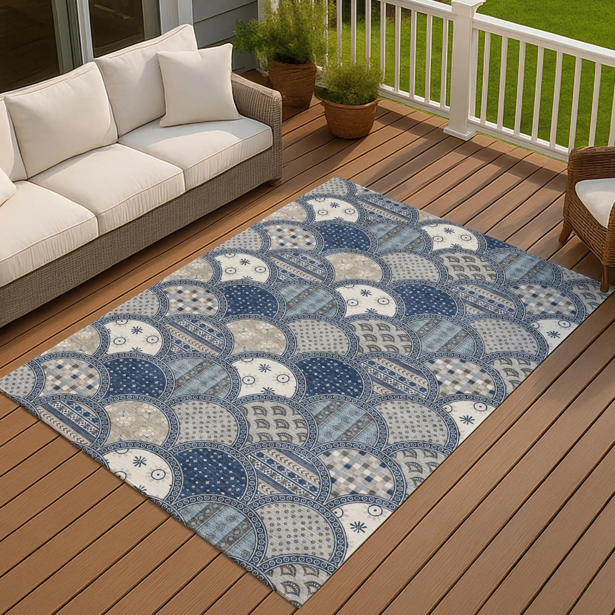3' X 5' Navy Blue And Blue Geometric Washable Indoor Outdoor Area Rug Homeroots Outdoor