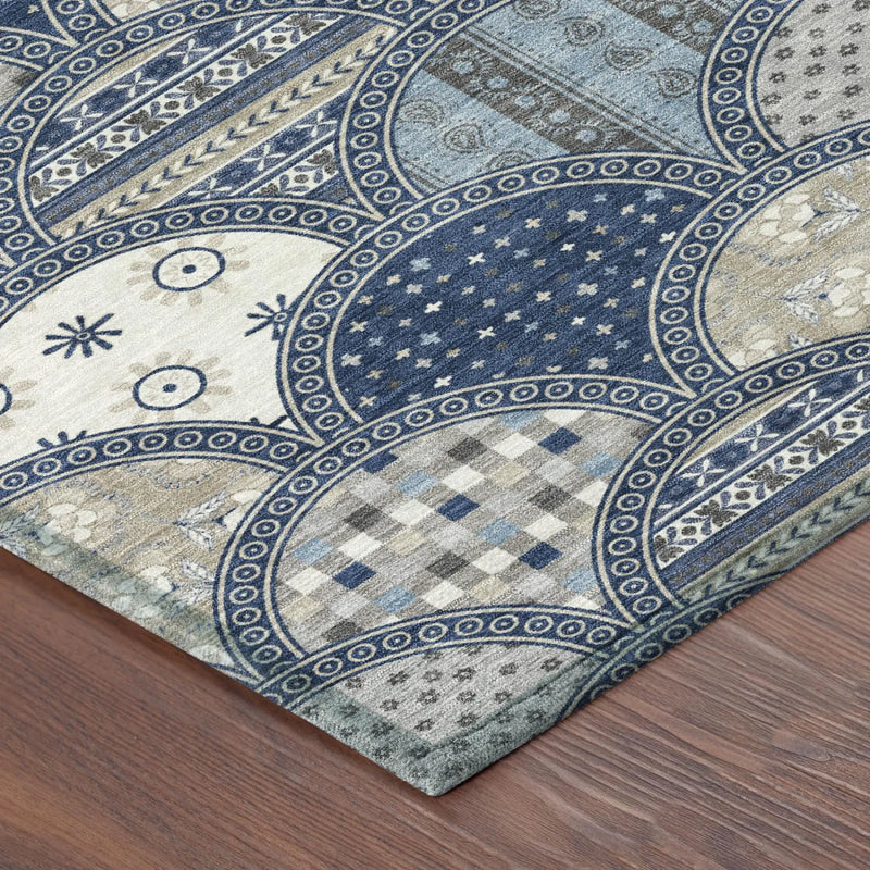 3' X 5' Navy Blue And Blue Geometric Washable Indoor Outdoor Area Rug Homeroots Outdoor