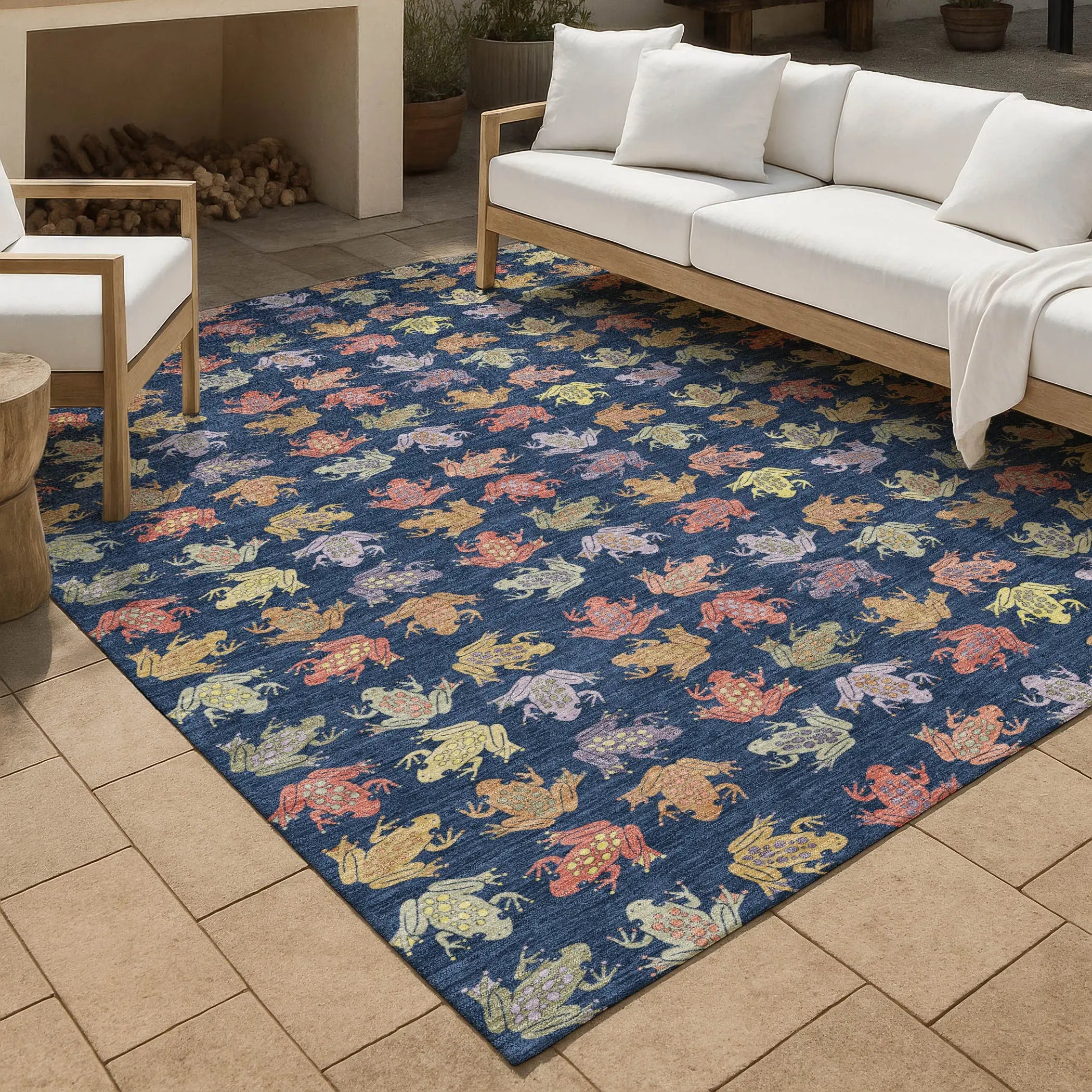3' X 5' Navy Blue And Blue Geometric Washable Indoor Outdoor Area Rug Homeroots Outdoor