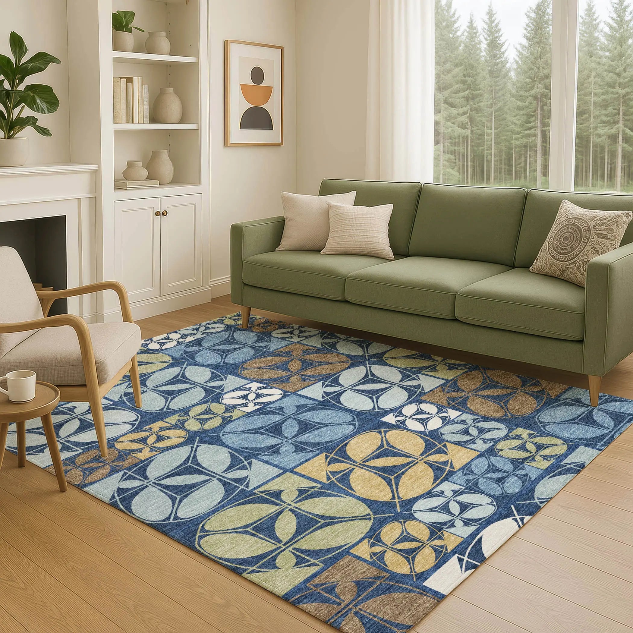 3' X 5' Navy Blue And Blue Geometric Washable Indoor Outdoor Area Rug Homeroots Outdoor