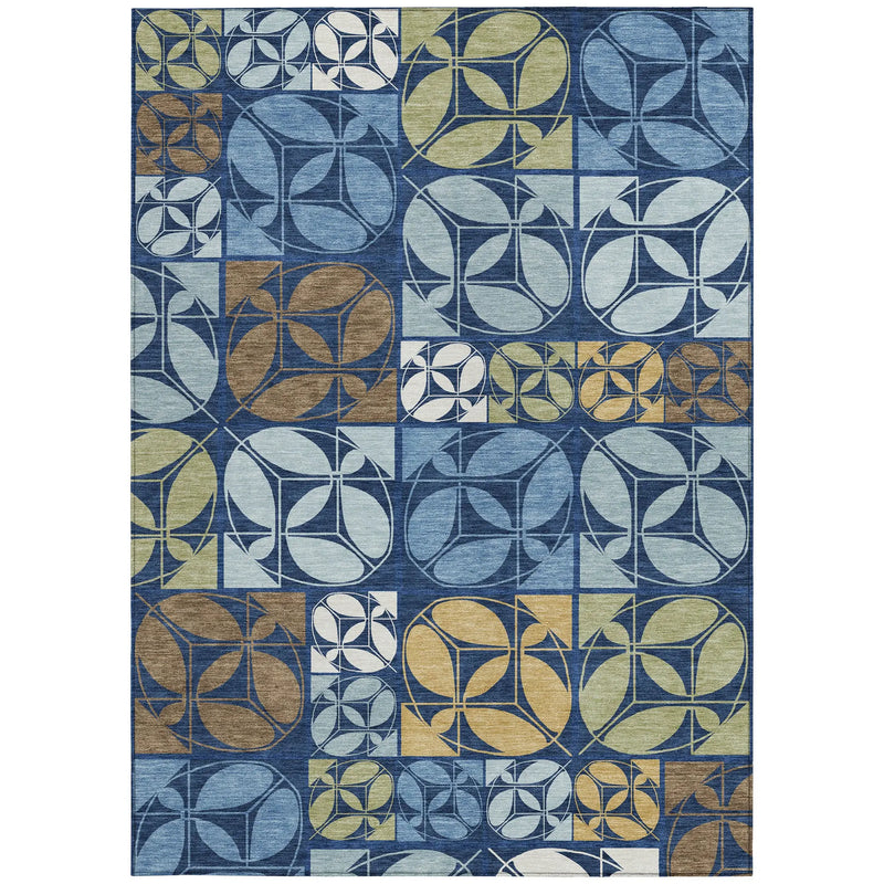 3' X 5' Navy Blue And Blue Geometric Washable Indoor Outdoor Area Rug Homeroots Outdoor