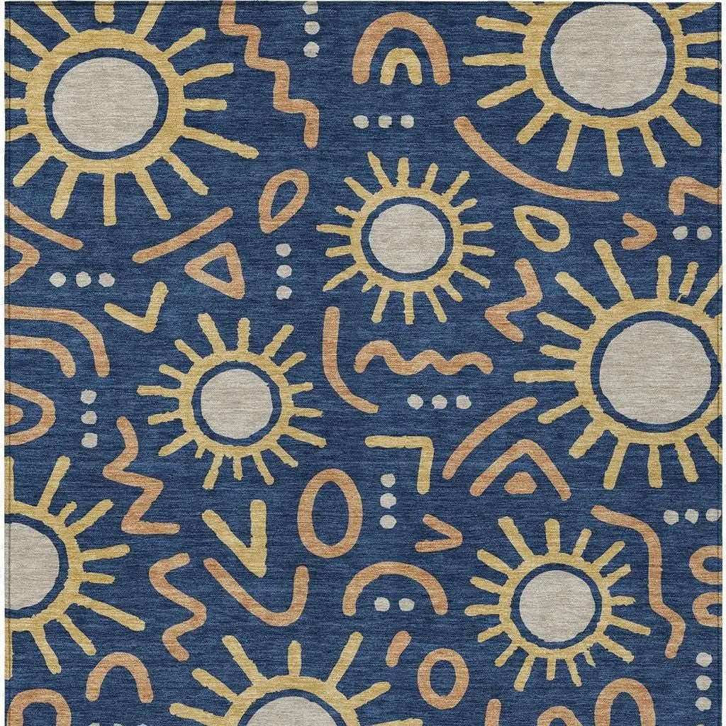 3' X 5' Navy Blue And Blue Geometric Washable Indoor Outdoor Area Rug Homeroots Outdoor