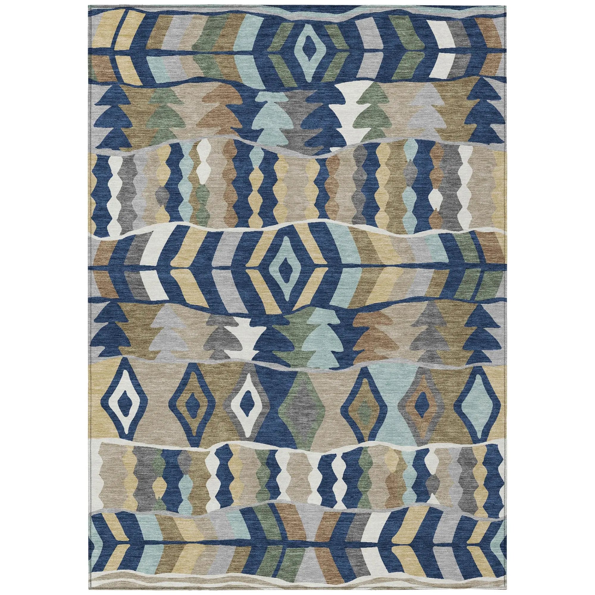 3' X 5' Navy Blue And Blue Geometric Washable Indoor Outdoor Area Rug Homeroots Outdoor