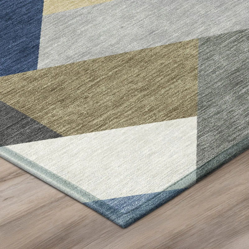 3' X 5' Navy Blue And Blue Geometric Washable Indoor Outdoor Area Rug Homeroots Outdoor