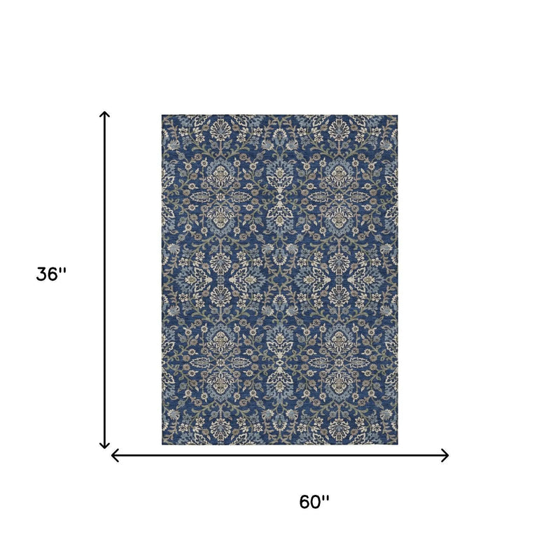 3' X 5' Navy Blue And Blue Geometric Washable Indoor Outdoor Area Rug Homeroots Outdoor