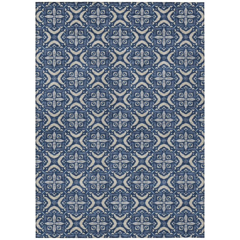 3' X 5' Navy Blue And Blue Geometric Washable Indoor Outdoor Area Rug Homeroots Outdoor
